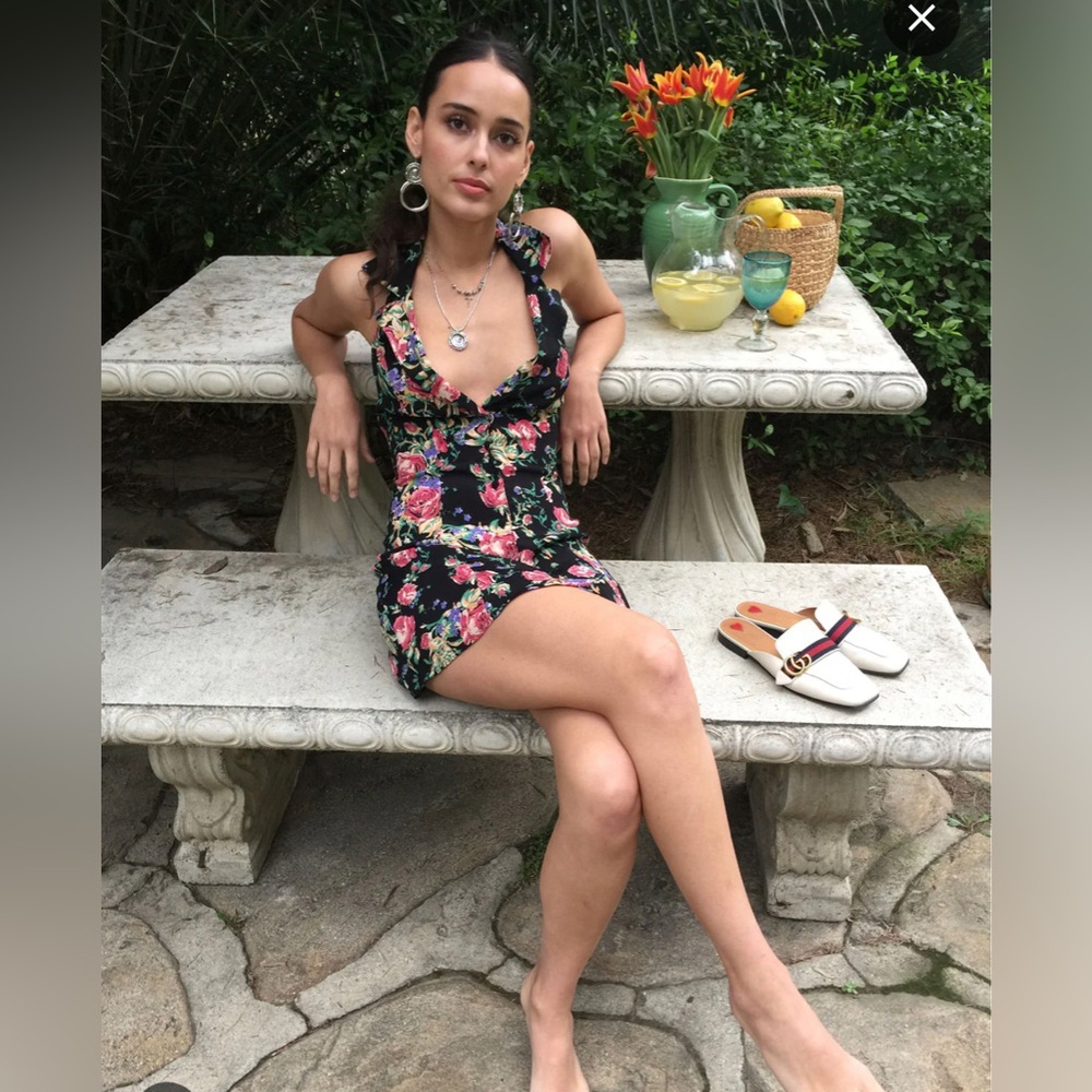Vanessa Mooney Halter Dress In black floral (other pics just to show fit)